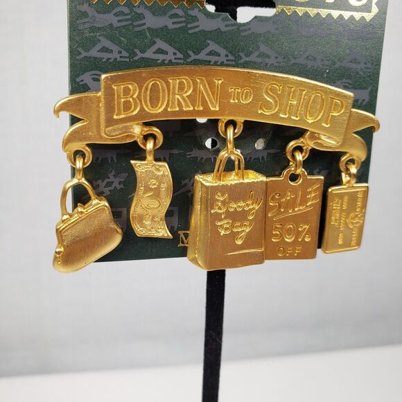 Vintage 1986 JJ Jonette Gold Tone Born To Shop Charms Artifacts Brooch - Picture 5 of 7